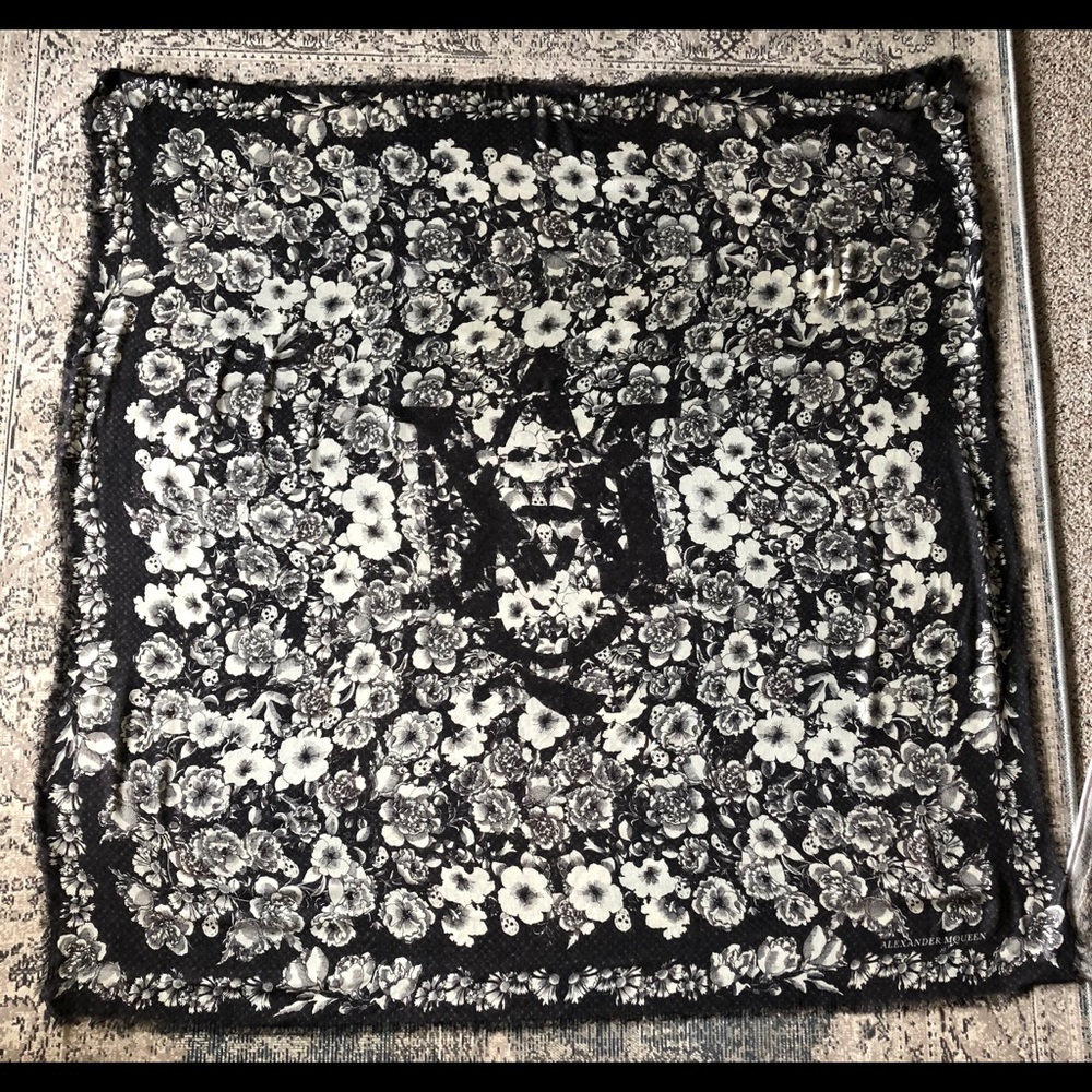 Alexander McQueen Floral Eaten Logo Skull Scarf